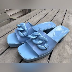 BP Lollie Jelly Platform Sandal Heel Shoe Chunky Chain Baby Blue Size 10